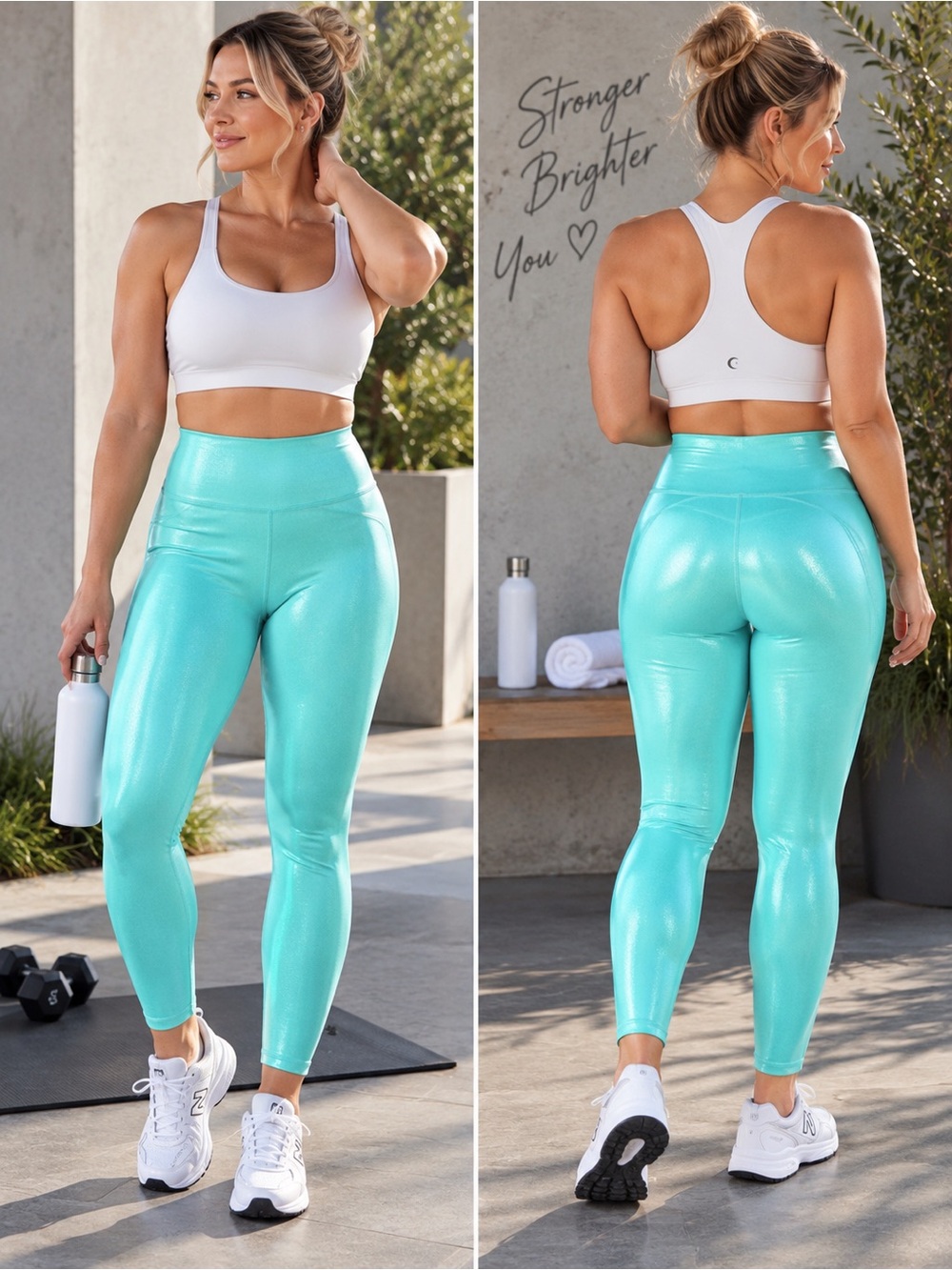 ⚡ ZYIA Active Light n Tight Metallic Shimmer Turquoise Leggings 8-10